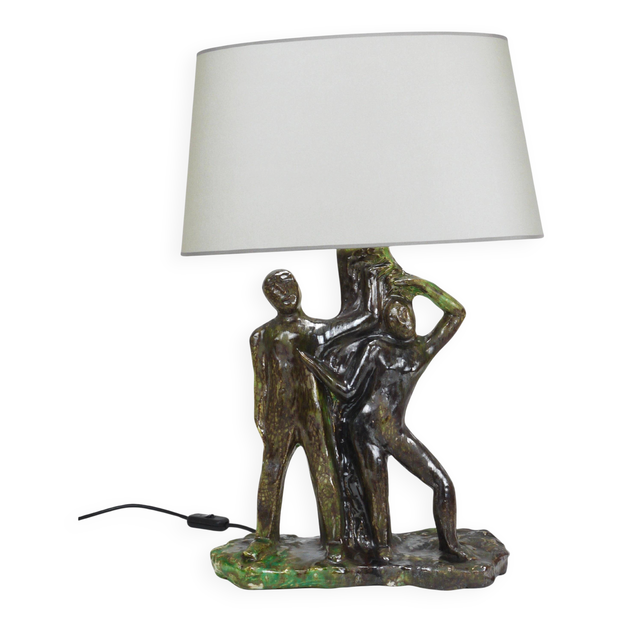 Brutalist sculptural table lamp "Man and Woman near a Tree", Italy, 1970s