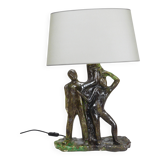 Brutalist sculptural table lamp "Man and Woman near a Tree", Italy, 1970s