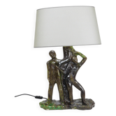 Brutalist sculptural table lamp "Man and Woman near a Tree", Italy, 1970s