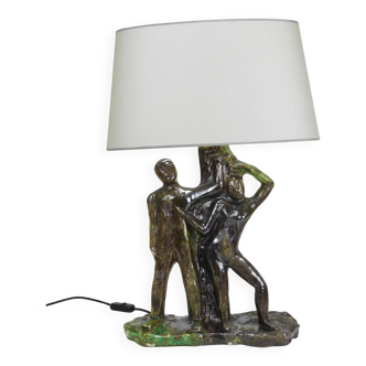 Lampe de table sculpturale brutaliste “Homme et Femme près d’un arbre”, Italie, années 1970