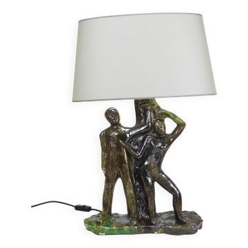 Brutalist sculptural table lamp "Man and Woman near a Tree", Italy, 1970s
