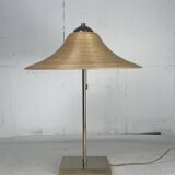 Lampe de table en laiton et rotin en roseau, Italie 1970