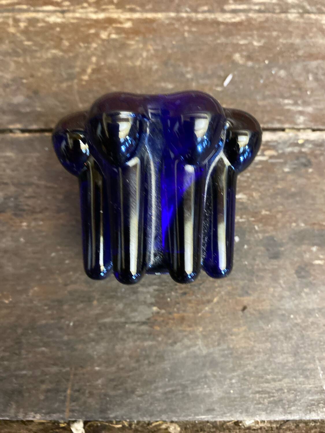 Bougeoir Ancien Design Verre Moulé Bleu Cobalt Années 70 France Vintag