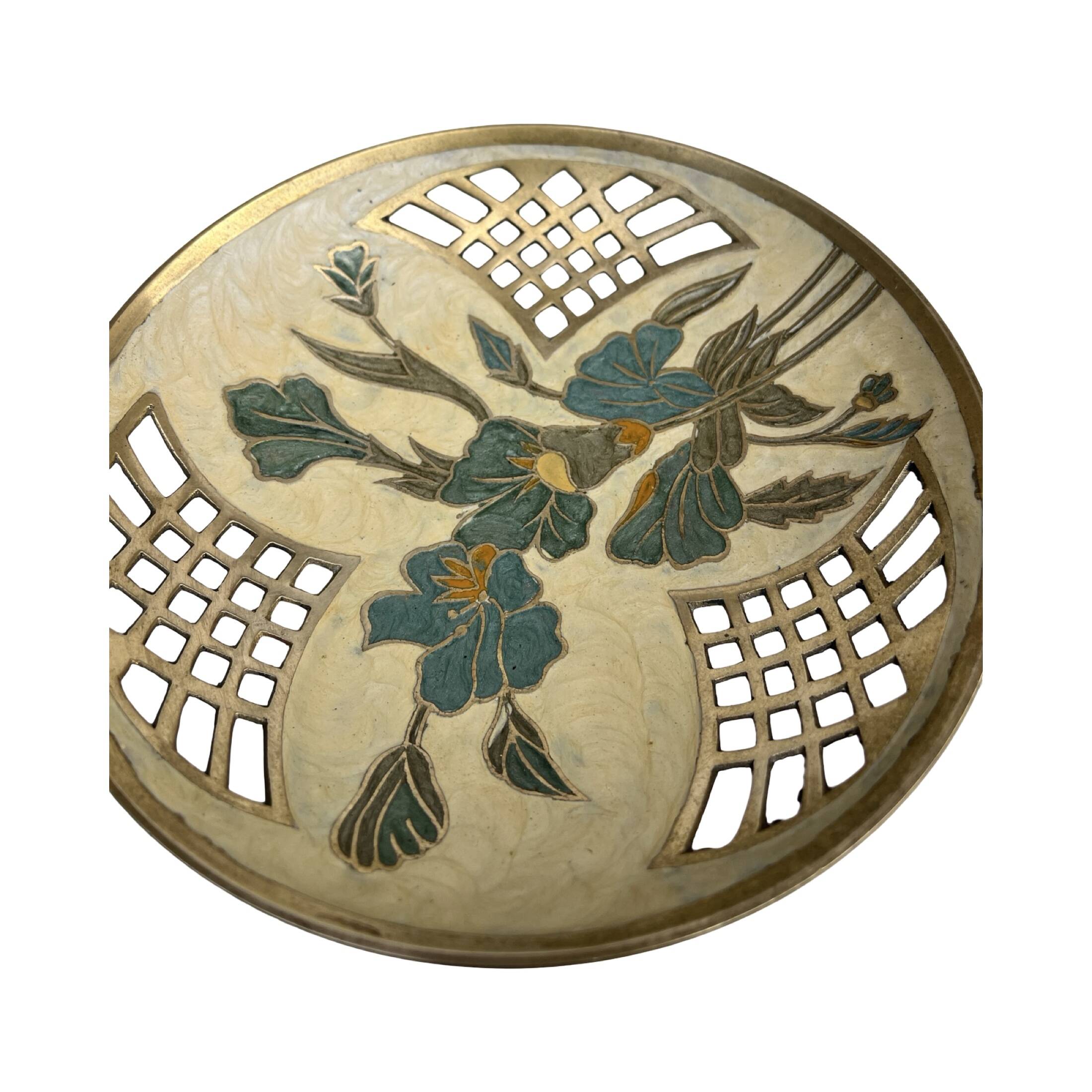 Hand-painted brass platter, France, 1960s.