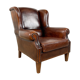 Vintage dark brown sheep leather wingback armchair