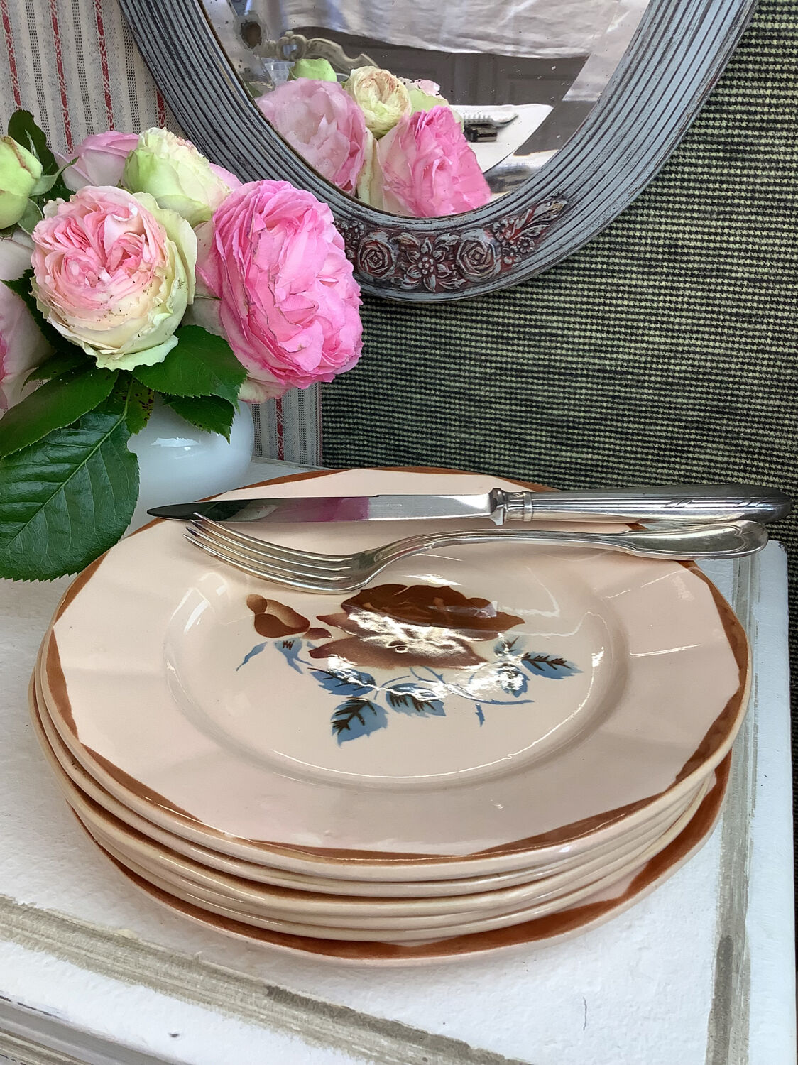 6 old flat plates made in france digoin sarreguemines