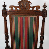 Set of six dining room chairs of oak and upholstered with striped fabric, 1920s