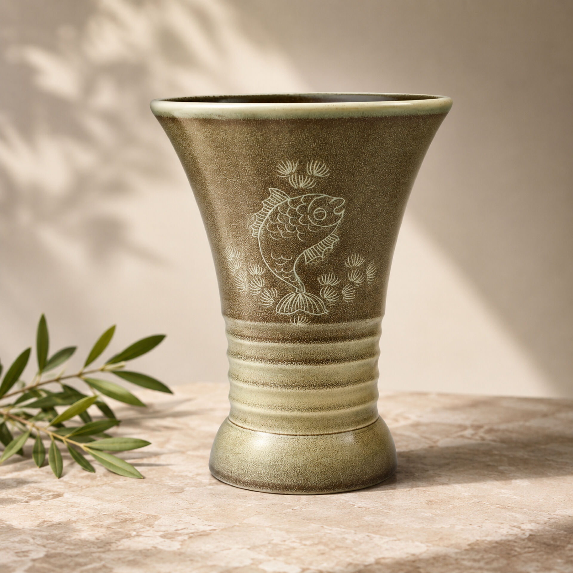 Ziegler vase Schaffhausen – sgraffito fish – Gustav Spörri period