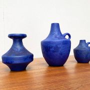 Mid-century German minimalist cobalt blue vases by Hartwig Heyne Pottery, 1960s, set of 3.
