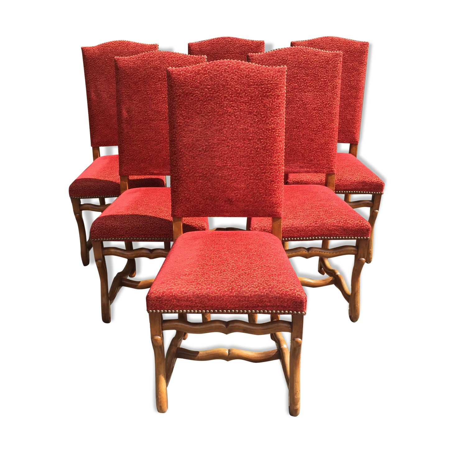Vintage Louis XIII style chairs sheep bones in beech and velvet.