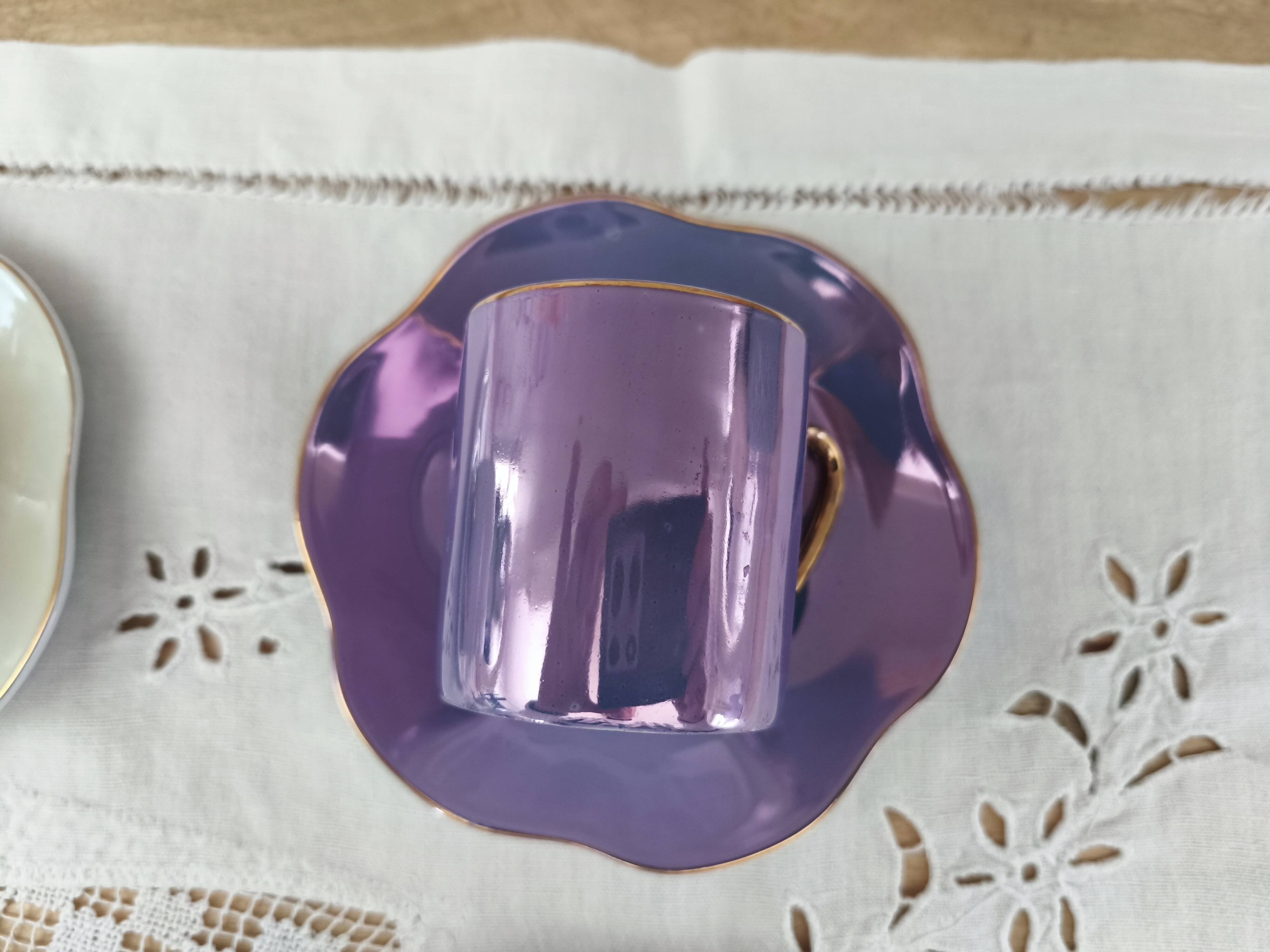 Set of 5 iridescent harlequin espresso coffee cups