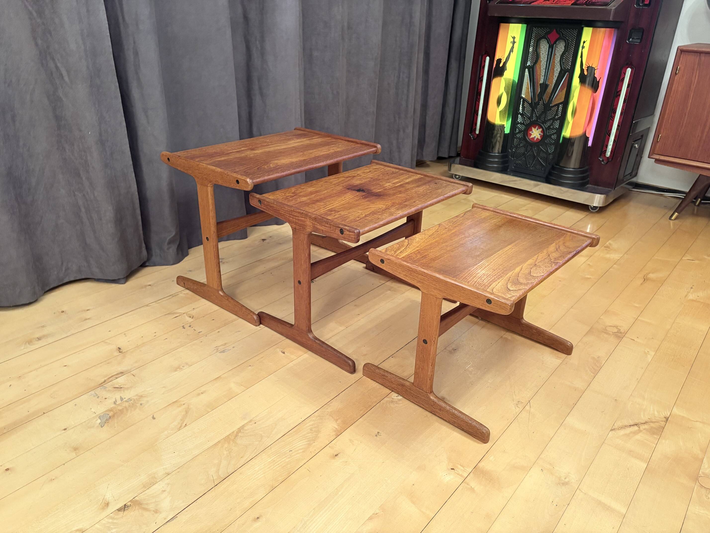 Set of three teak tables, Denmark, 1960s