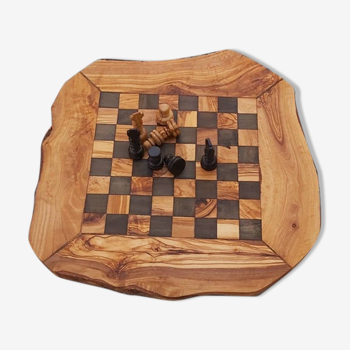 Olive wood chessboard with drawers