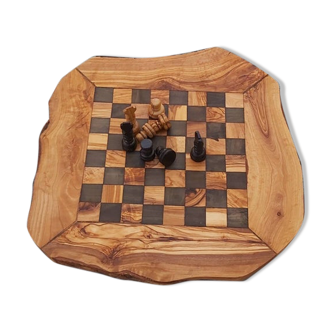 Olive wood chessboard with drawers