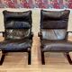 Duo de fauteuils cuir "design scandinave" 1950 "Ingmar Relling".