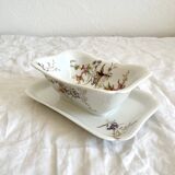 Rectangular sauce boat in Haviland Limoges porcelain with bird decoration