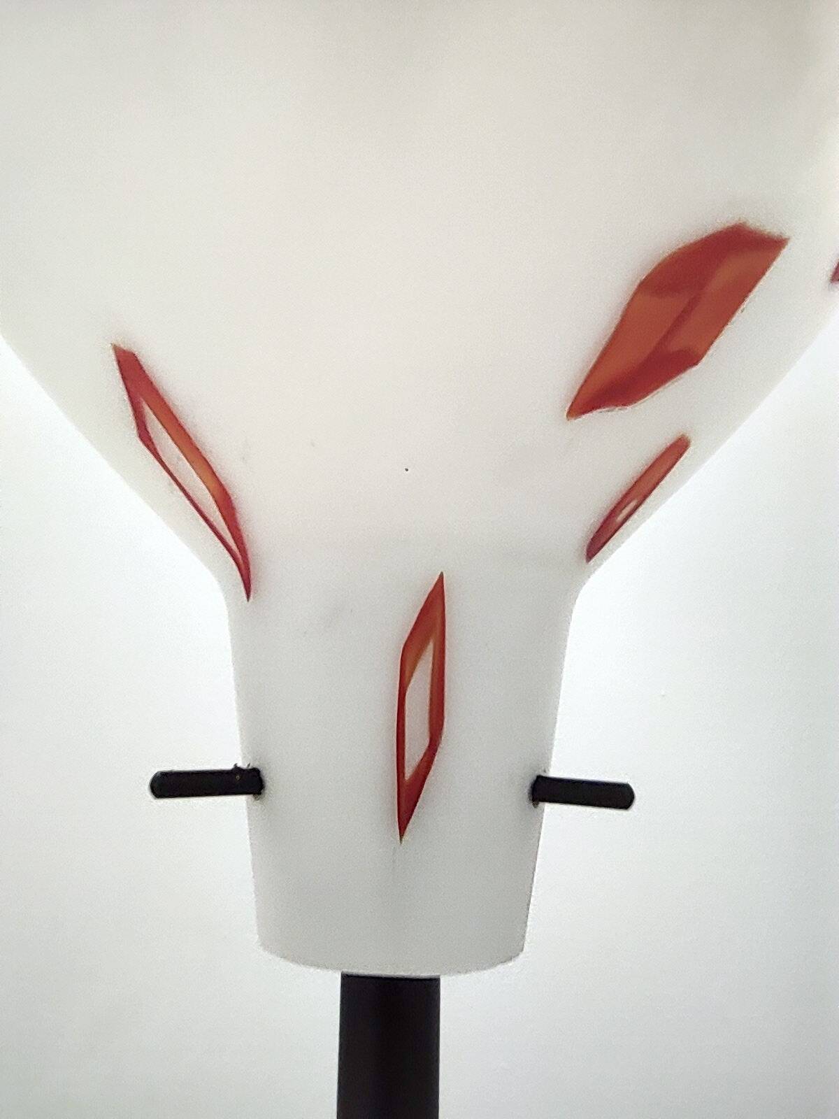 Floor Lamp with Vintage Encased Glass Shade with Red Geometrical Motifs, Italy