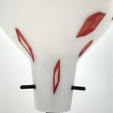 Floor Lamp with Vintage Encased Glass Shade with Red Geometrical Motifs, Italy