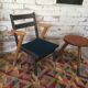 Fauteuil bridge scandinave vintage des années 50 bleu pétrole et gris
