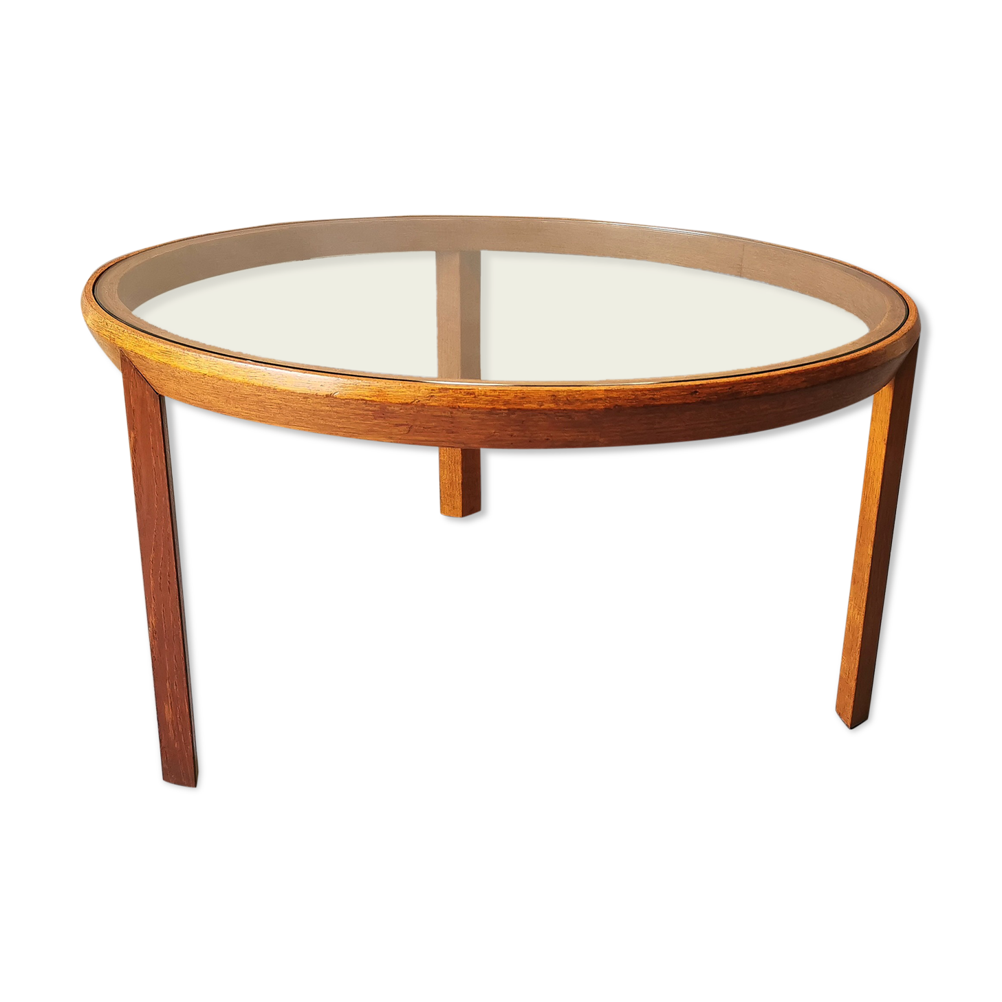 Round bass table in oak and glass, 50s