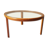 Round bass table in oak and glass, 50s