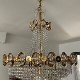 Waterfall chandelier with crystal grapevines and golden aluminum 60s-70s