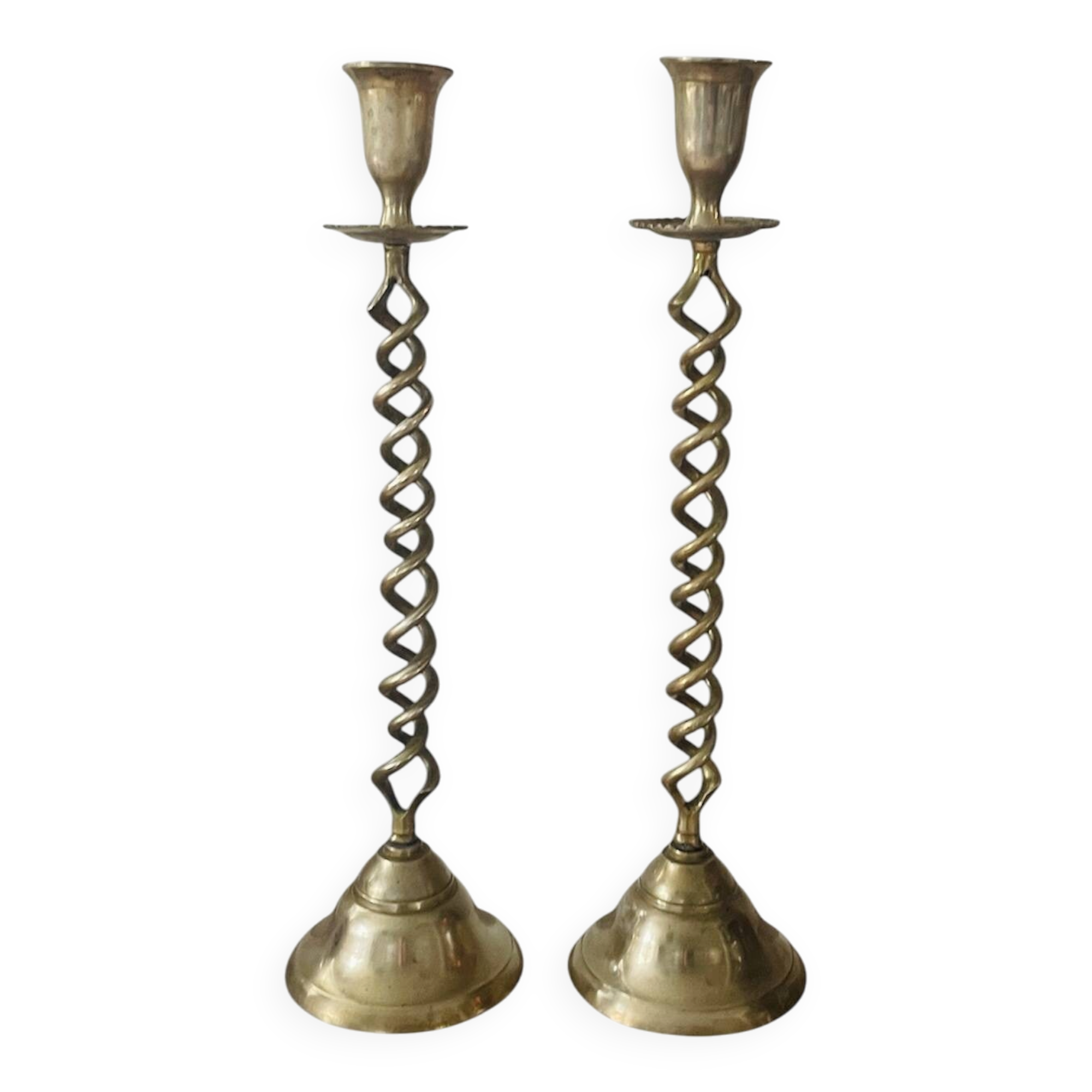 Pair of twisted brass candlesticks 37cm