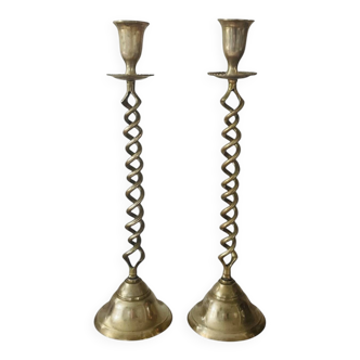 Pair of twisted brass candlesticks 37cm