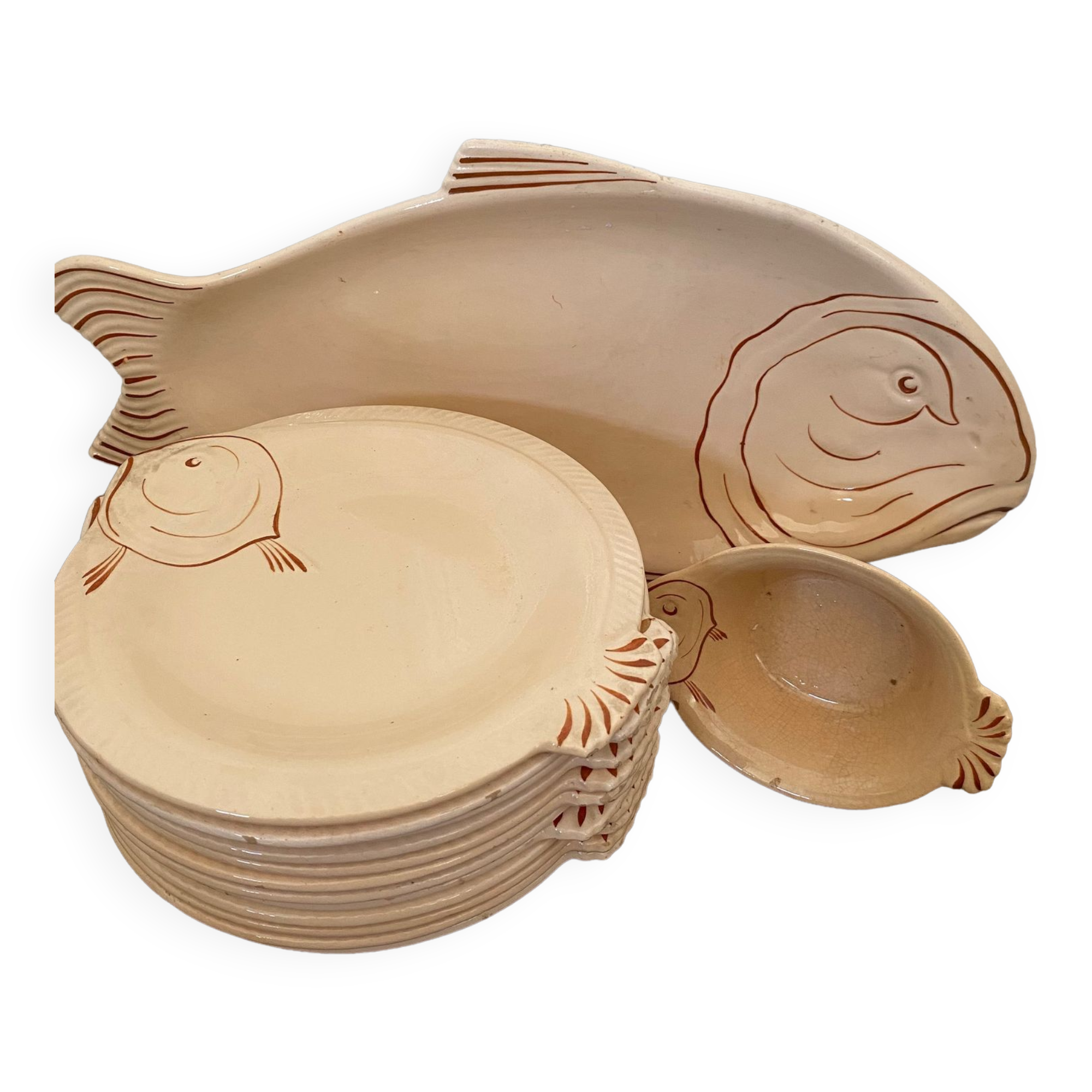 Longwy France earthenware fish service