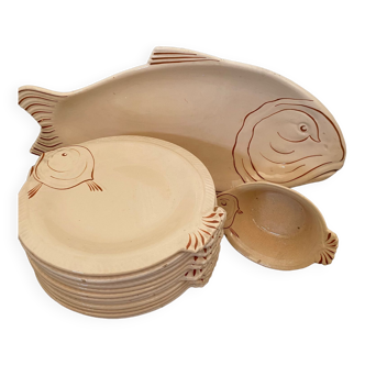 Longwy France earthenware fish service