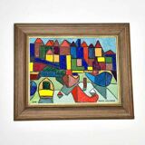 Mid Century Swedish Oil on Panel –  Harbour scene by Tommy Hallberg