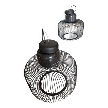 Pair of unique black designer pendant lights