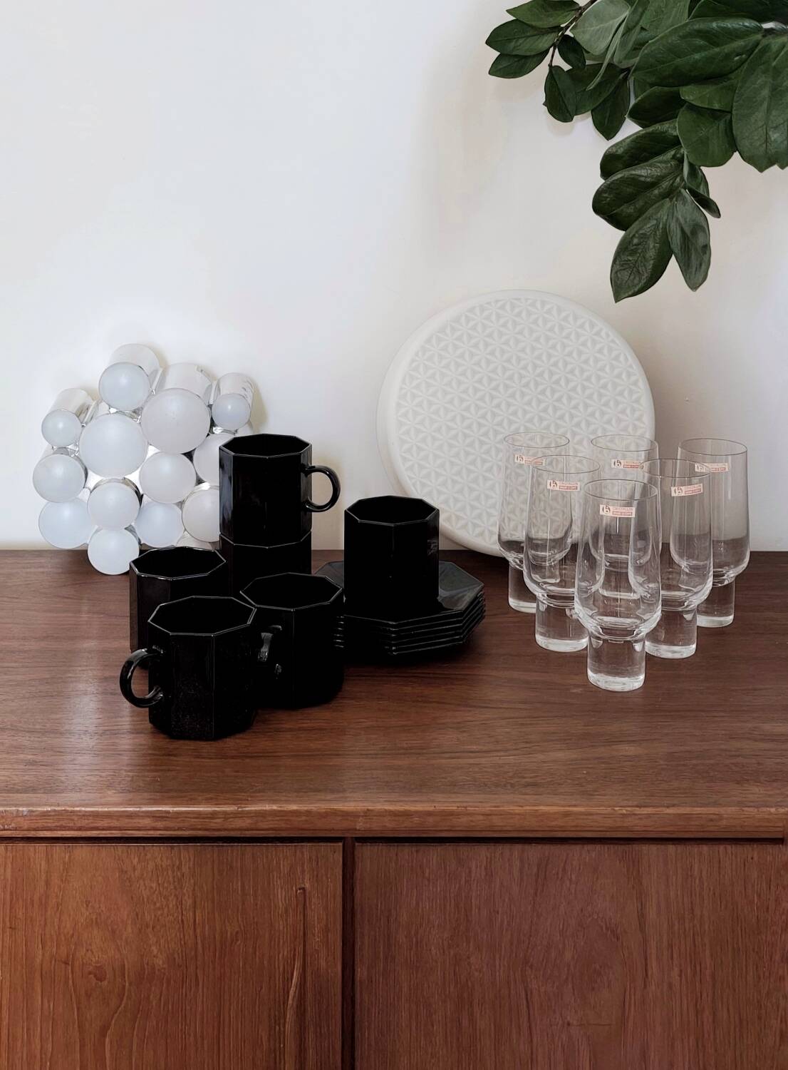 Arcoroc black octagonal coffee set