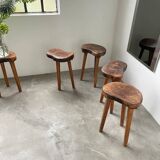 Set of 5 olive tree tripod stools from the 50s