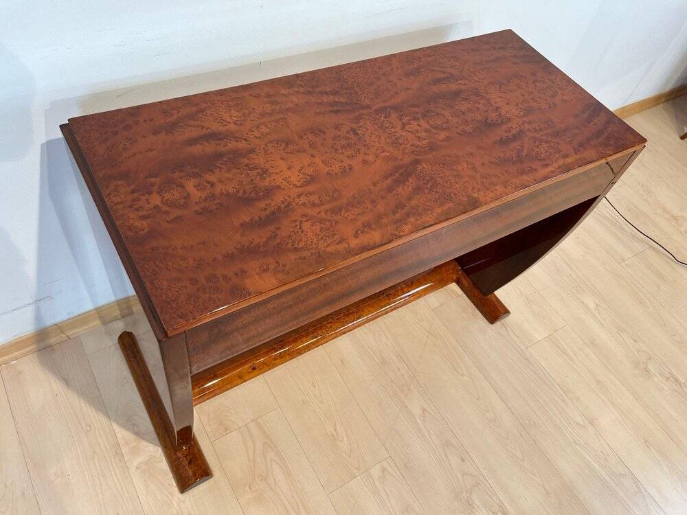 Art Deco Console Table in Thuja Roots, Birch and Silver-Plate, France, 1925