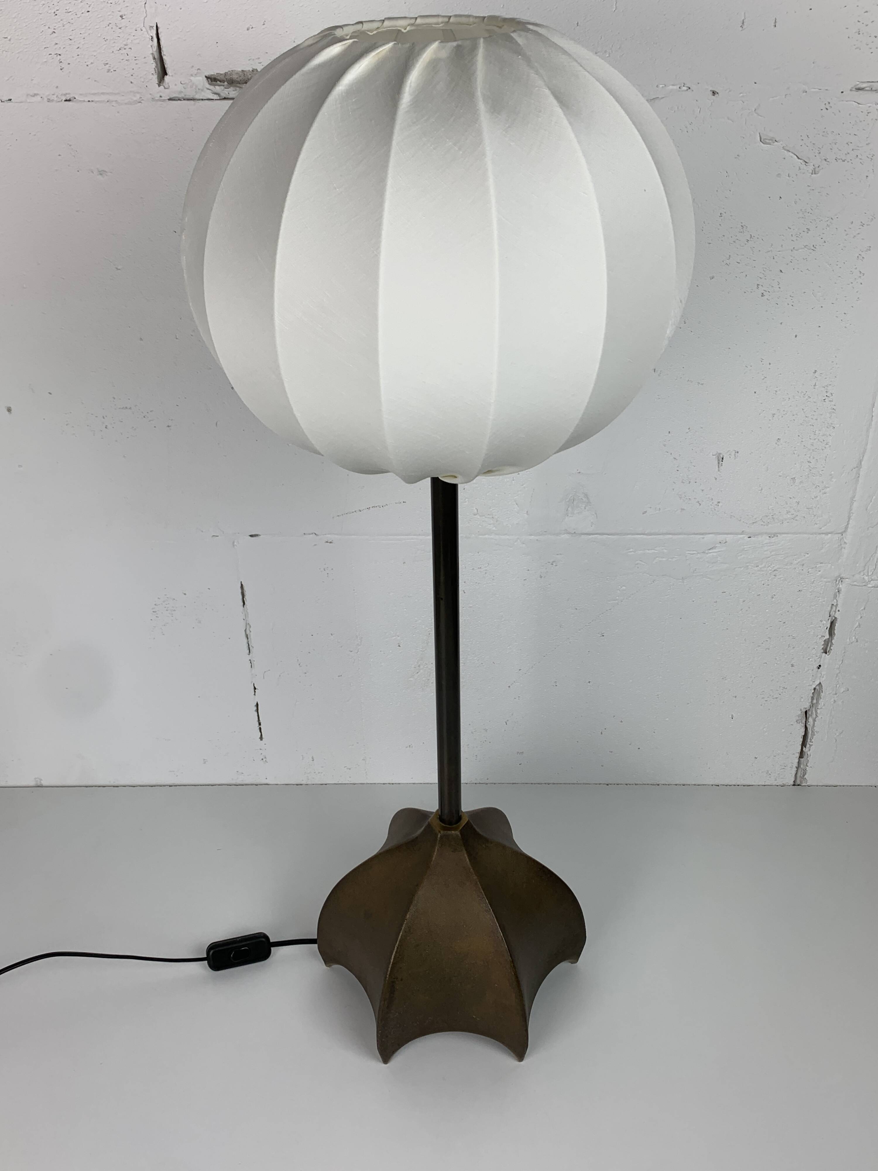 Brutalist bronze large cocoon table lamp, Dutch 1990s