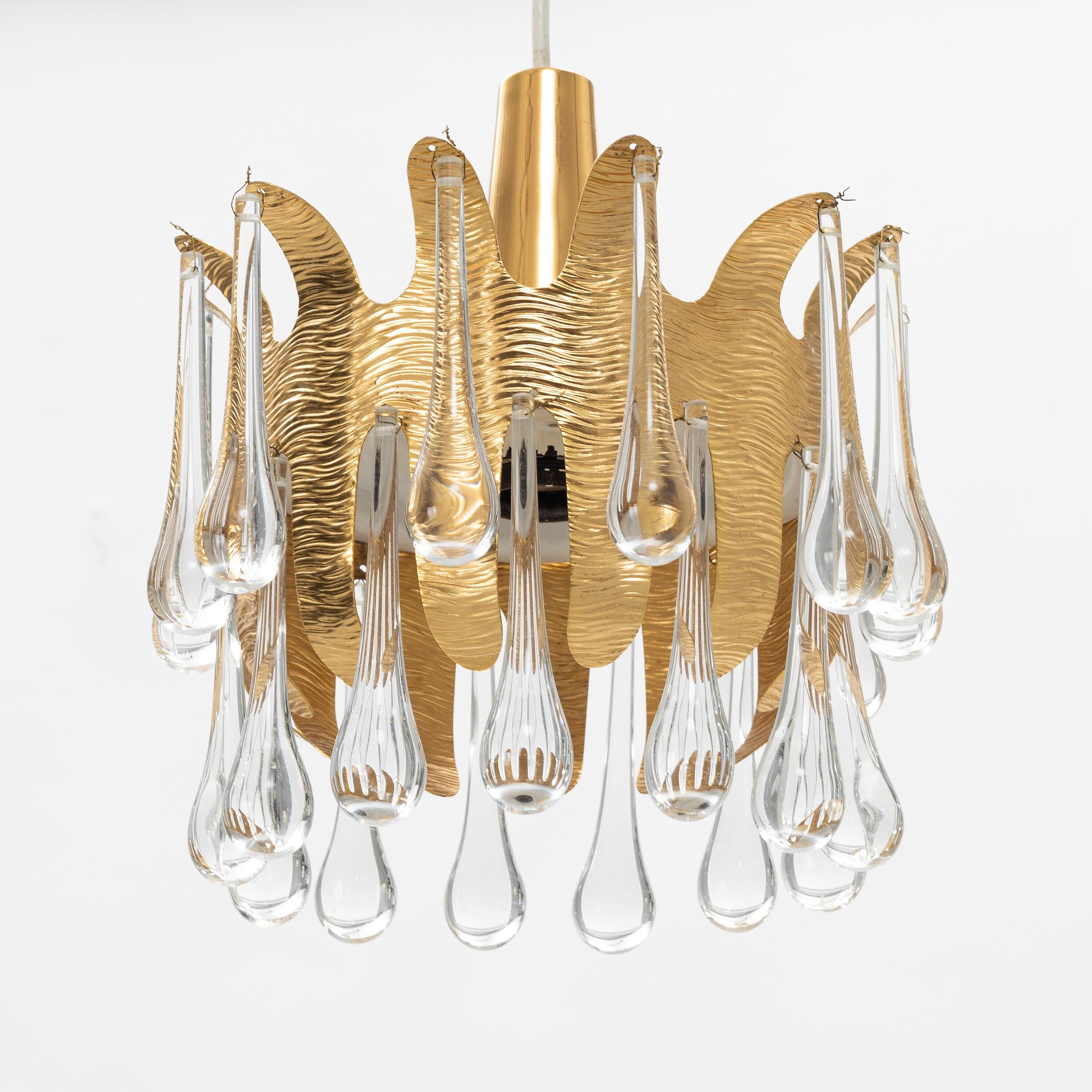 Palwa ceiling light by Palme & Walter, gilded brass and glass, Germany, 1970s.