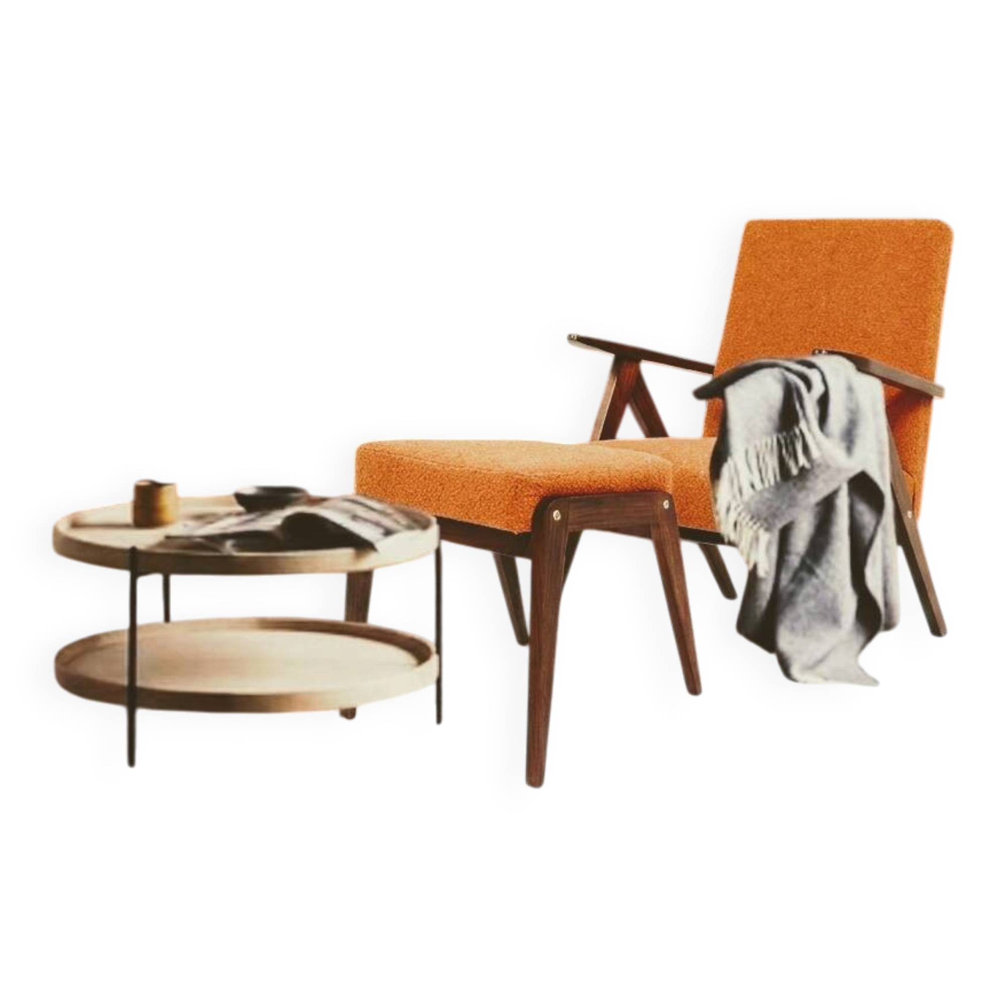 Fauteuil Vintage avec Repose-Pieds  terracotta Bouclette