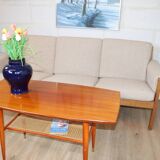 Vintage teak coffee table with double caned top 1960 Denmark