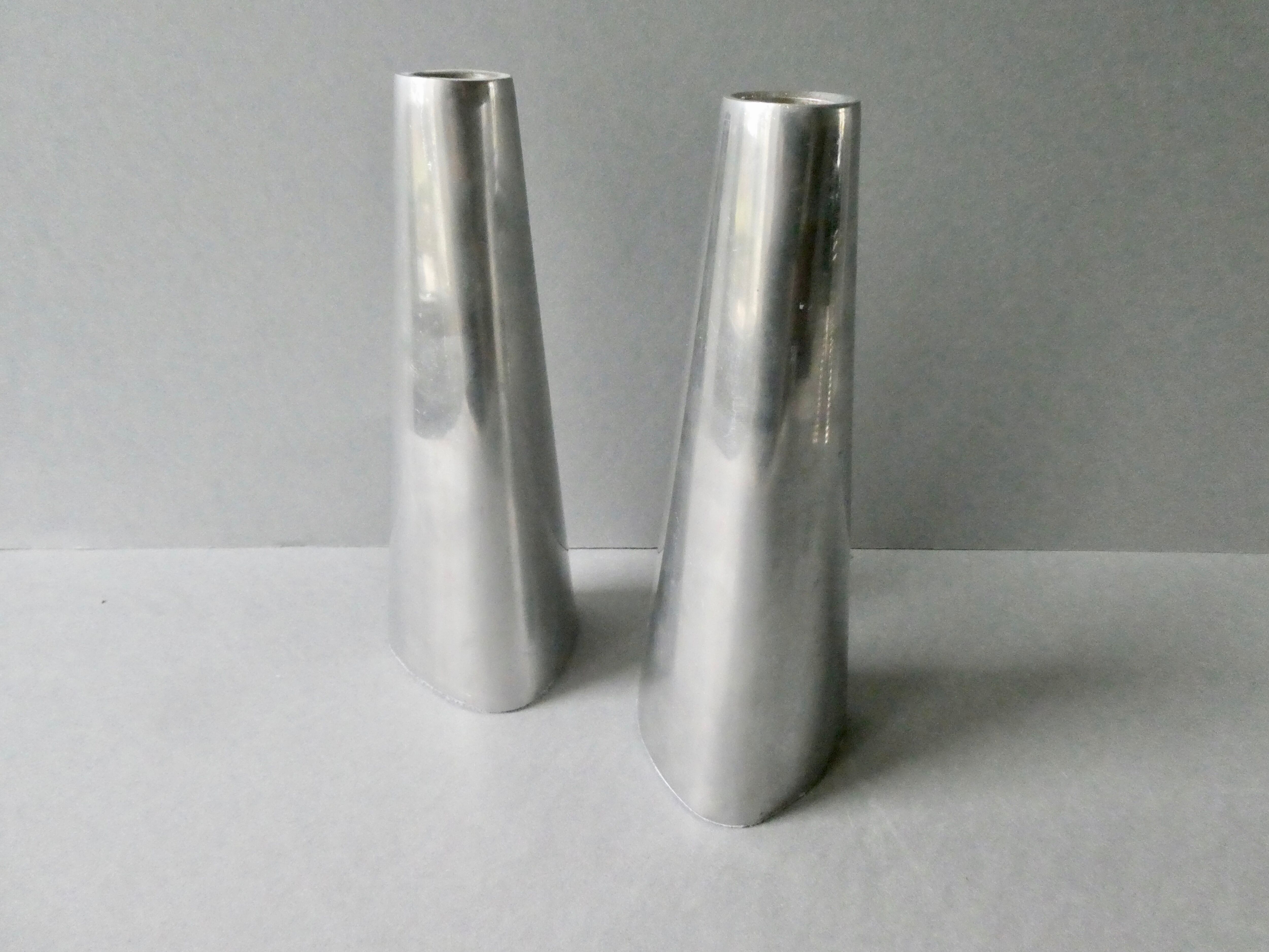 Pair of aluminum candle holders from the 80s