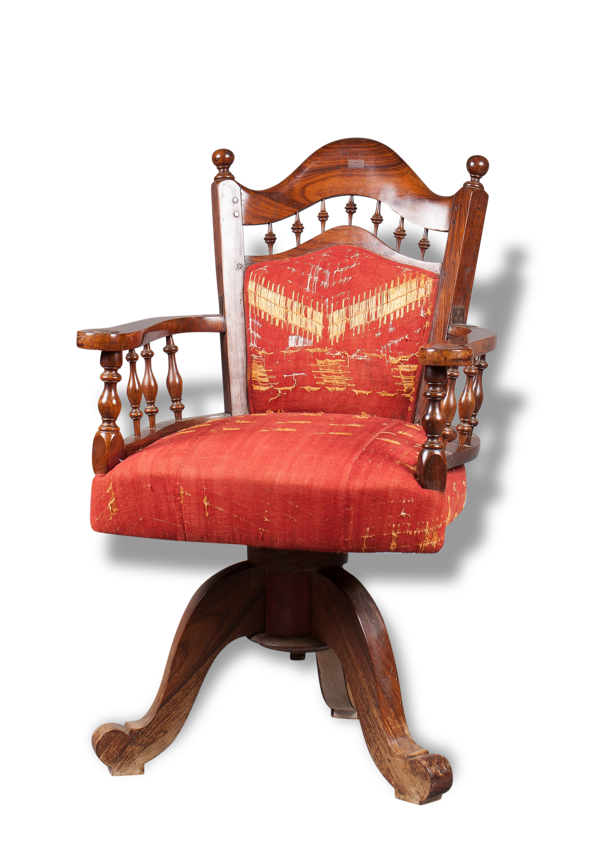 Fauteuil tournant teck et tapisserie phulkari 19ème siècle