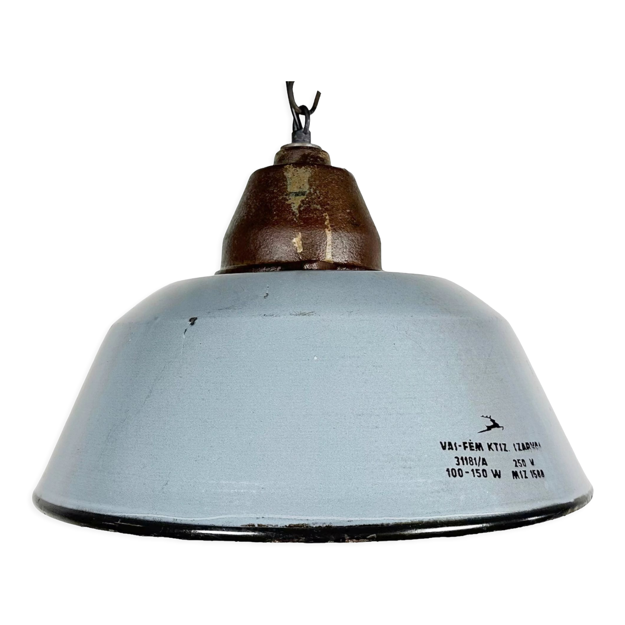 Industrial Grey Enamel and Cast Iron Pendant Light, 1960s
