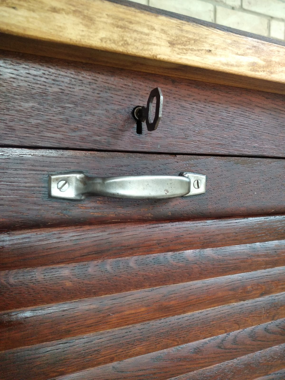 Vintage triple curtained filing cabinet, old 1930