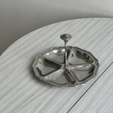 Round compartmented dish in polished stainless steel