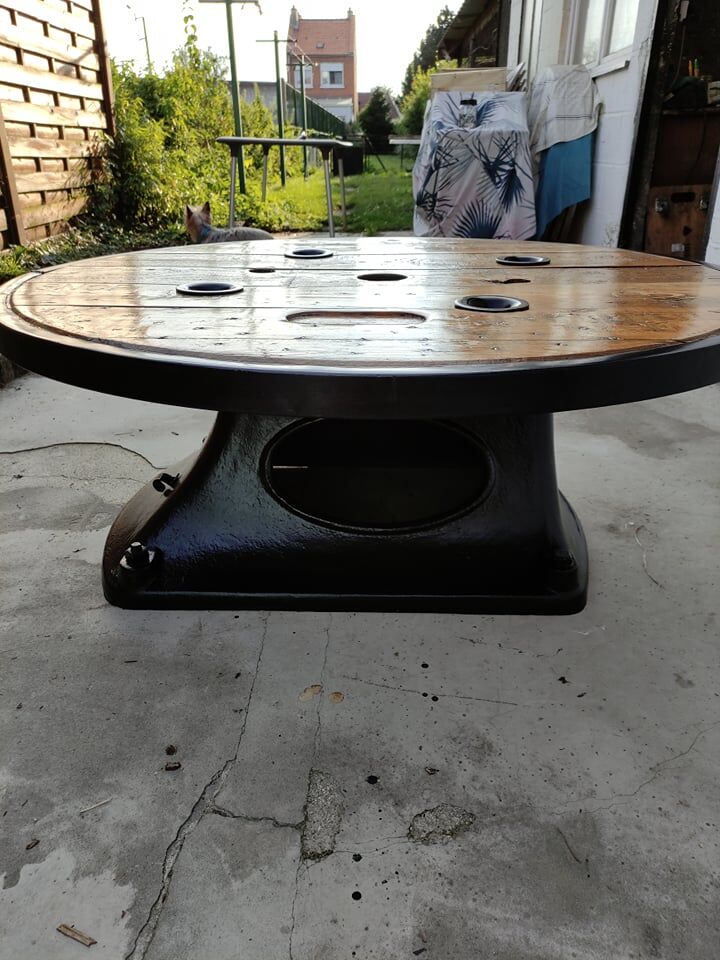 Unique Industrial Coffee Table Ringed Touret SNCF 120 cm.