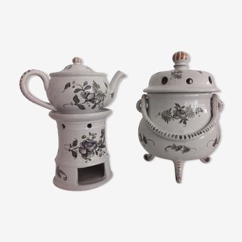 Teapot set on flat heat and burns porcelain fragrance with hand-painted floral decoration