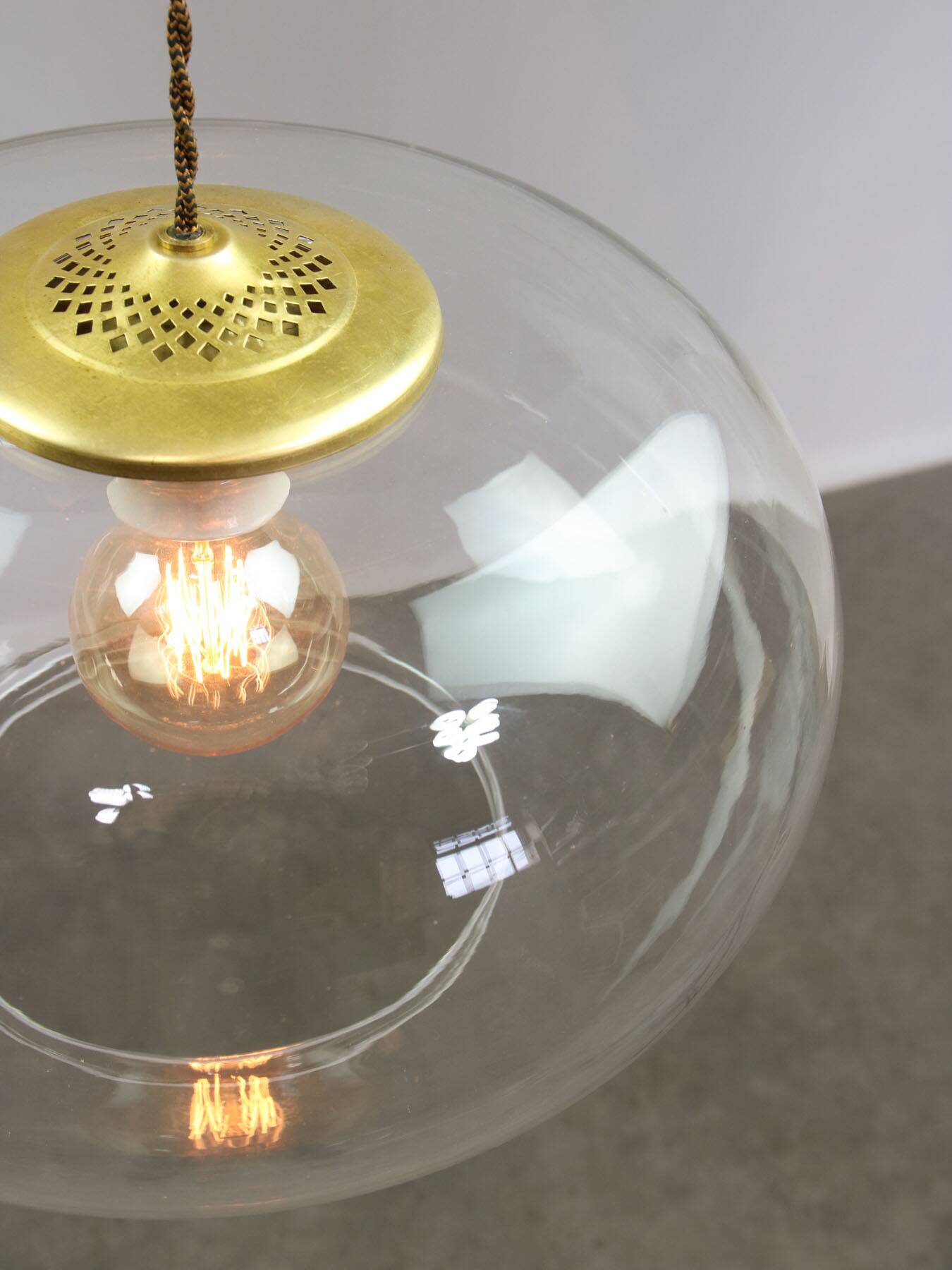 Italian Mid-Century Glass and Brass Pendant Lamp