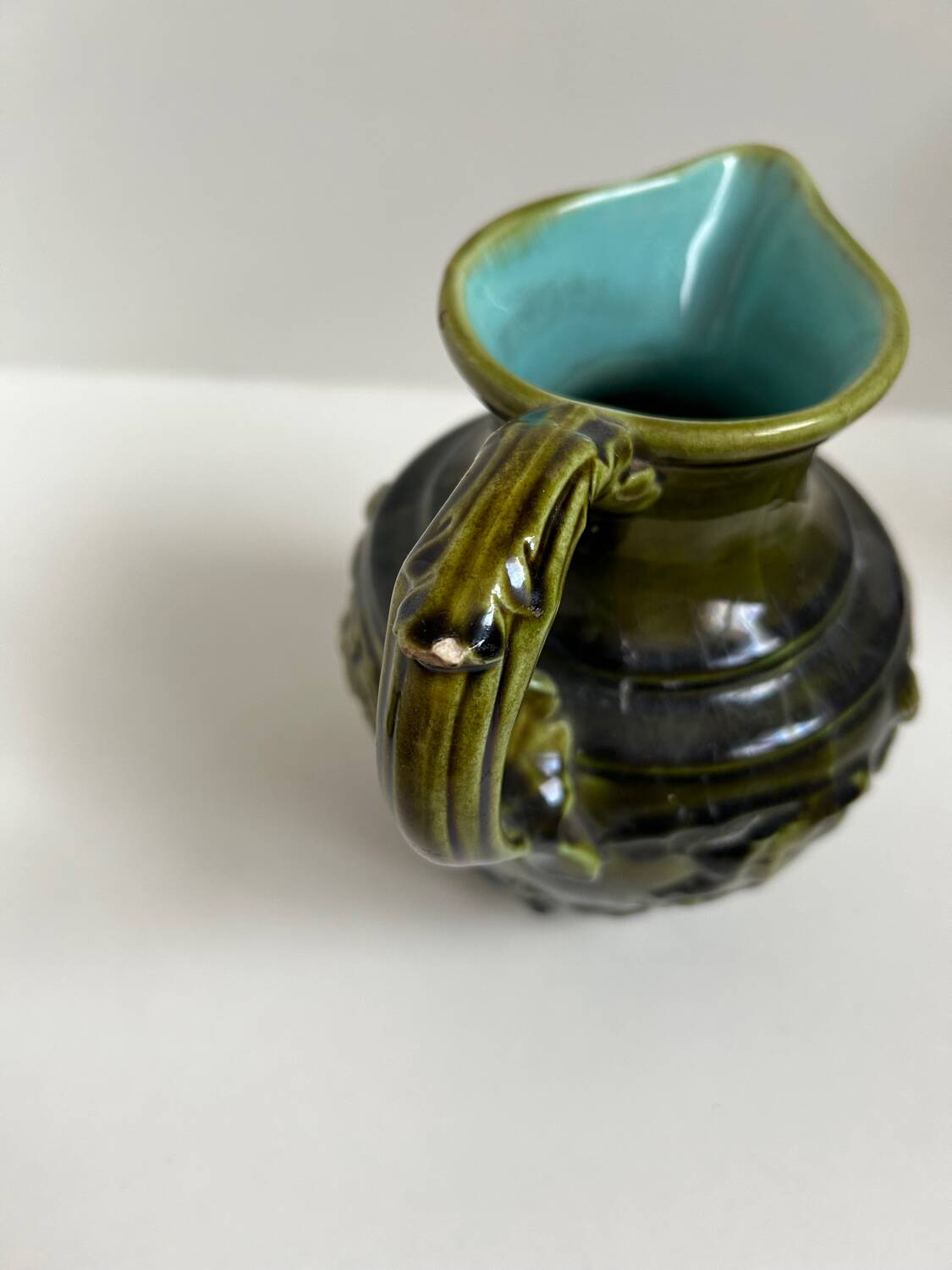 Sarreguemines majolica slip pitcher