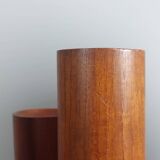 Vintage 50s wooden table lamp with pleated shade.