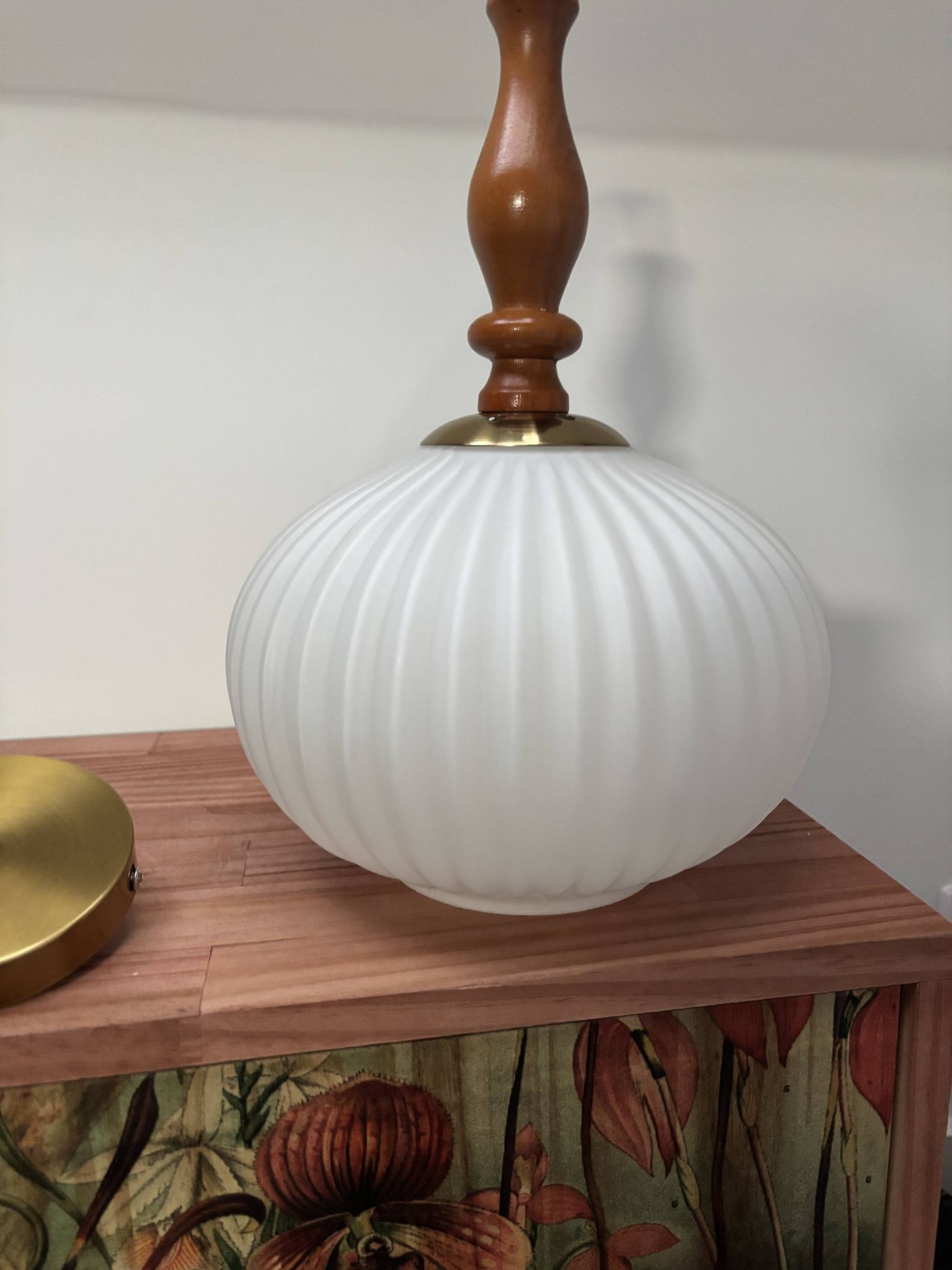 Vintage Scandinavian pendant light in white pleated opaline